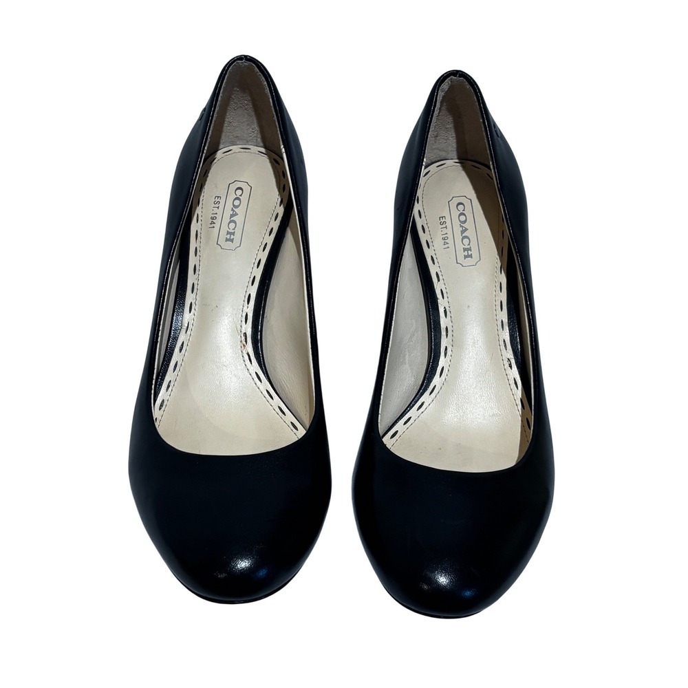 Coach Missy Black Leather Round Toe Pumps low Heels Womens 6.5 B quiet Luxury